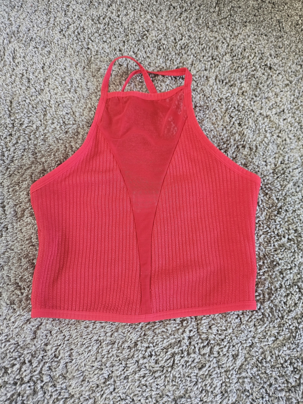 Red Ribbed Halter Crop Top